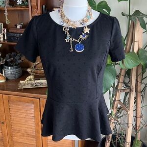 Elle Black Peplum Raised Dot Top Shirt M